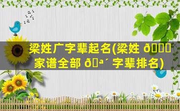 梁姓广字辈起名(梁姓 🐋 家谱全部 🪴 字辈排名)
